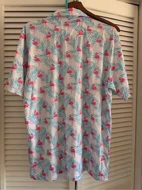 Men's White Flamingo Print Casual Button-Down Shirt